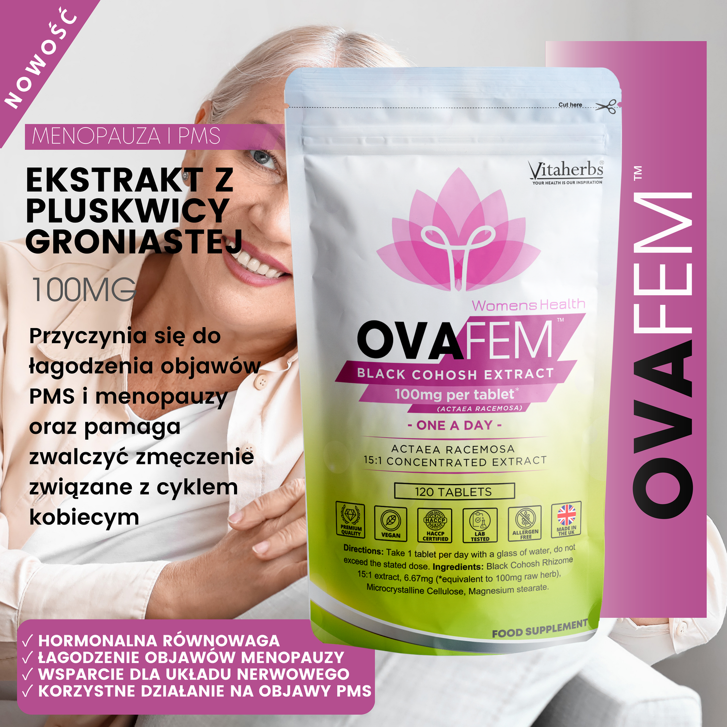 ovafem black cohosh ekstrakt z pluskwicy groniastej wsparcie menopauzy i objawow pms ziolowy suplement na menopauze uk vitaherbs