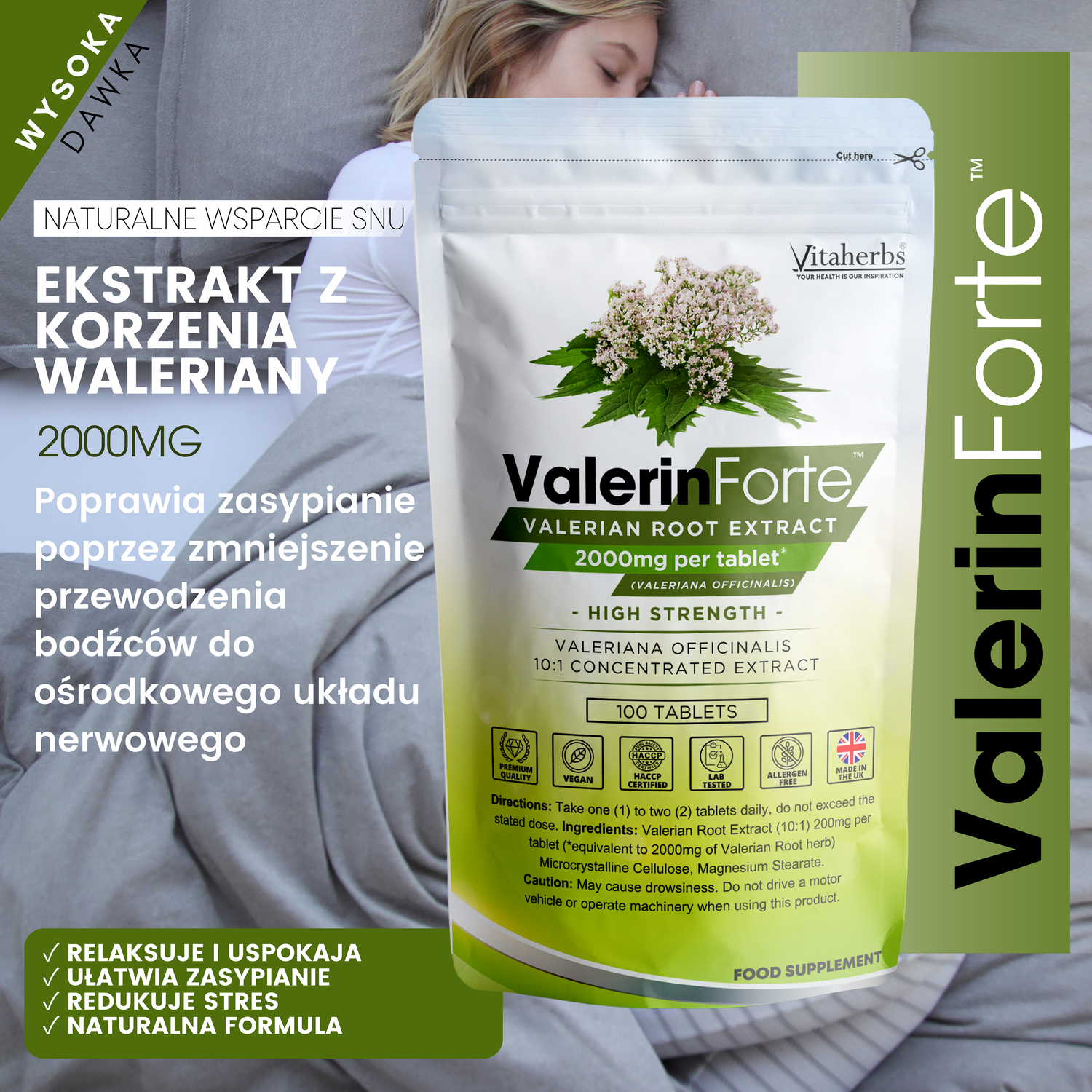 valerin forte waleriana ekstrakt suplement na poprawe snu i stres vitaherbs witaminy uk